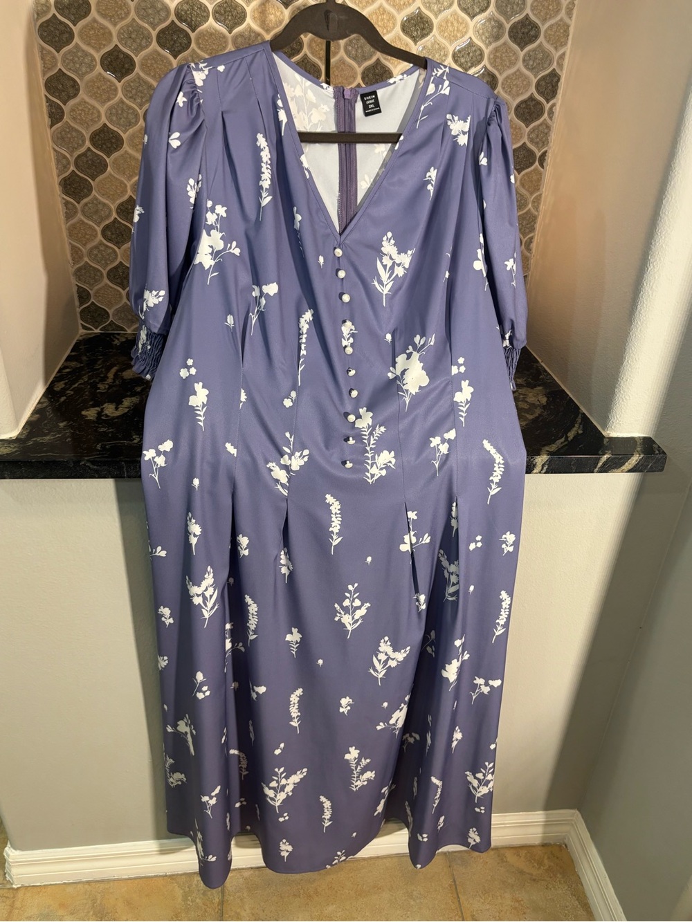 H&M Lavender Floral V-Neck Midi Dress
